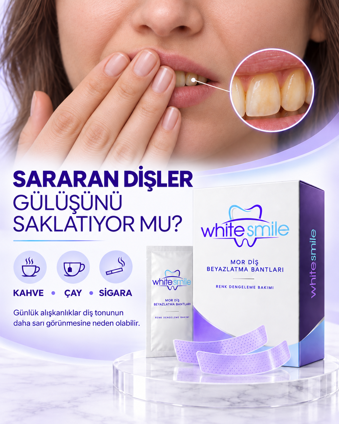 White Smile Mor Diş Beyazlatma Bandı